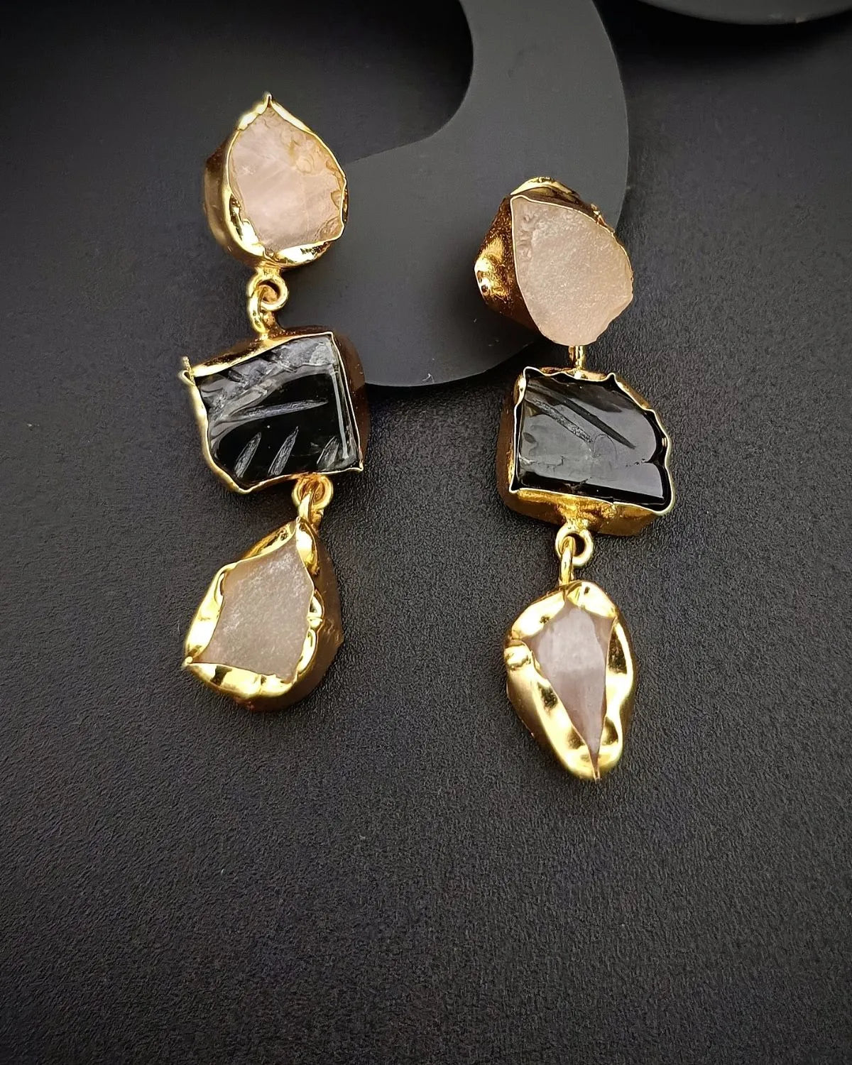 Mystic Ashes - Rose Quartz and Labradorite Earrings