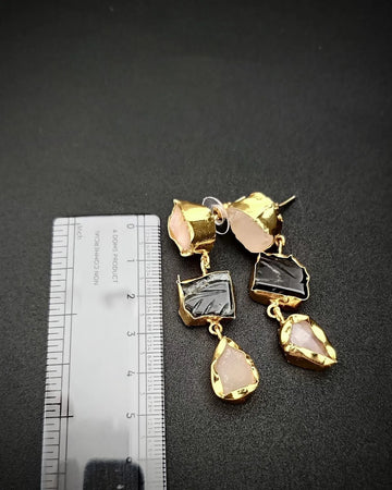Mystic Ashes - Rose Quartz and Labradorite Earrings