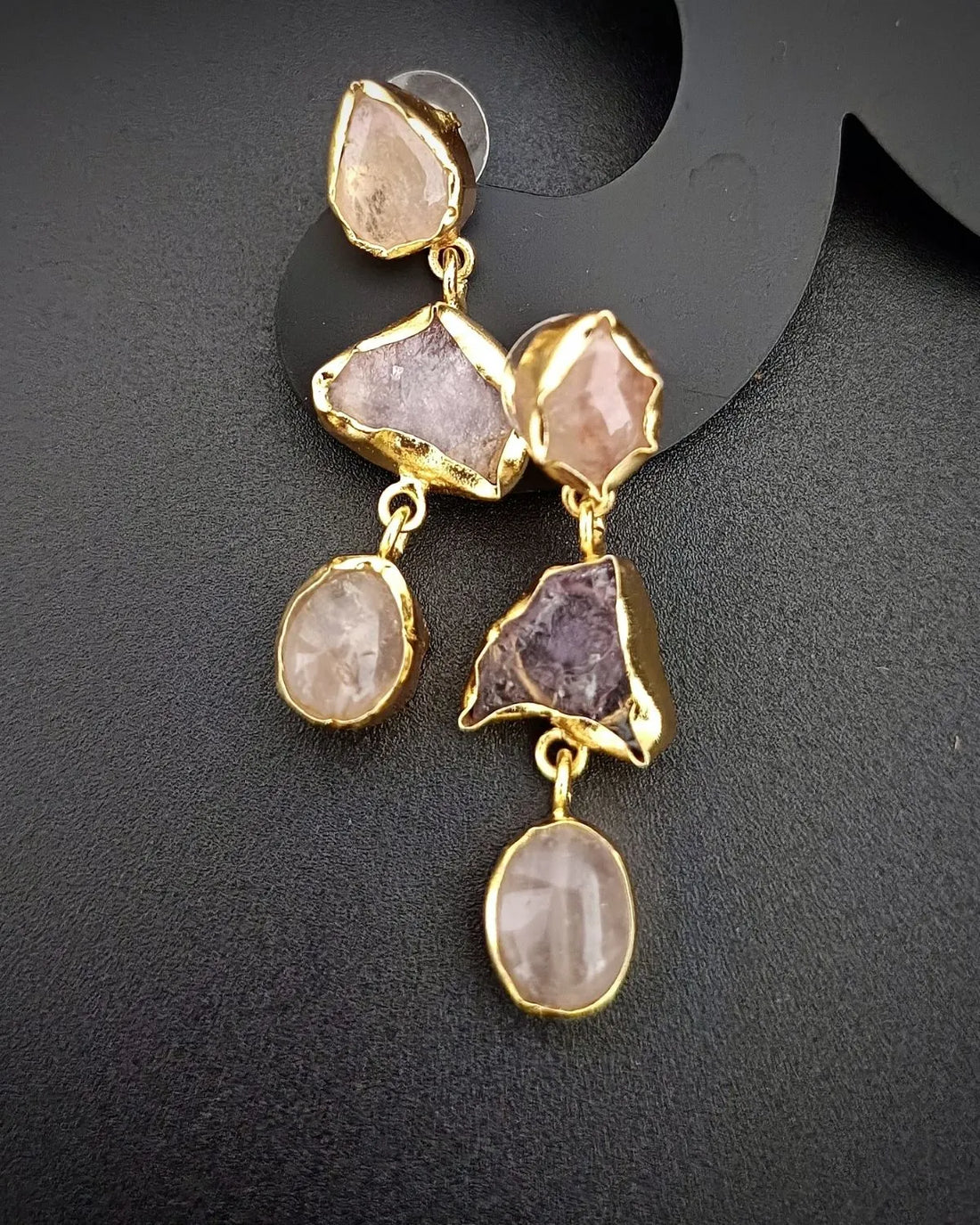 Wild Glint - Rose Quartz and Amethyst Uncut Stones Earrings