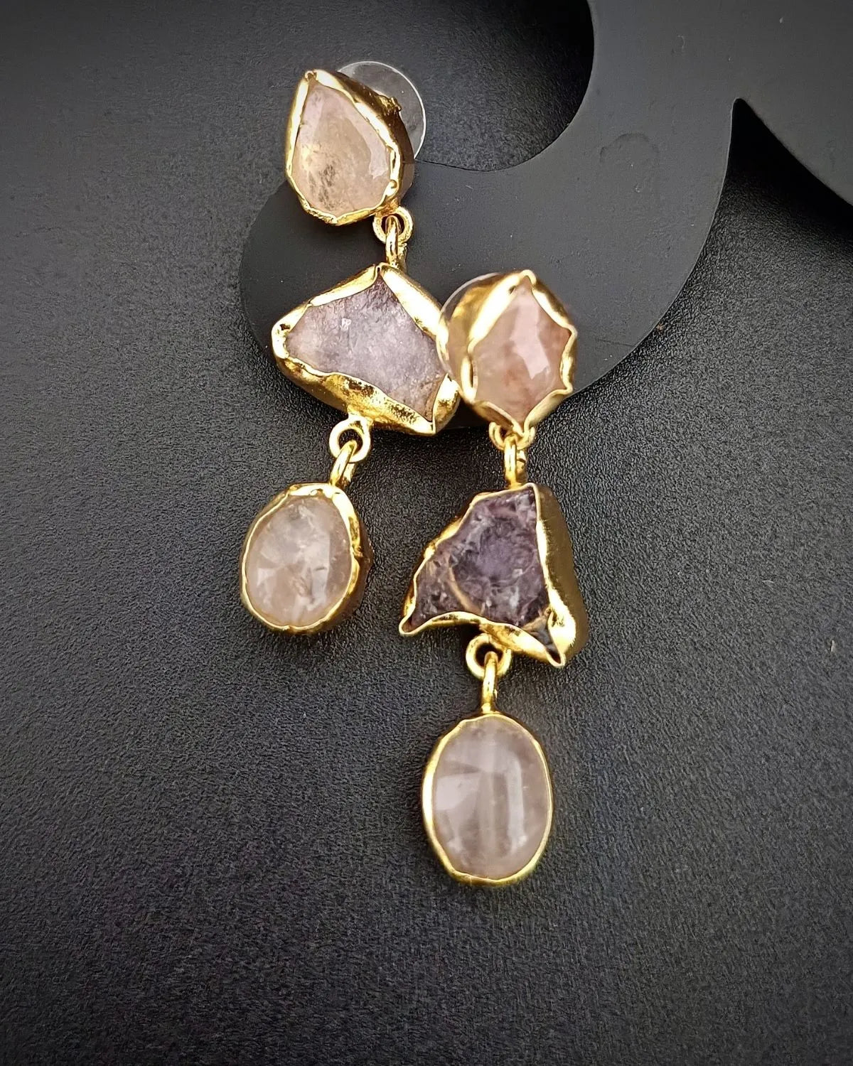 Wild Glint - Rose Quartz and Amethyst Uncut Stones Earrings