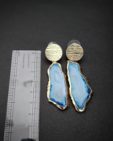 Lustre Line- Agate Slice Stones Earrings