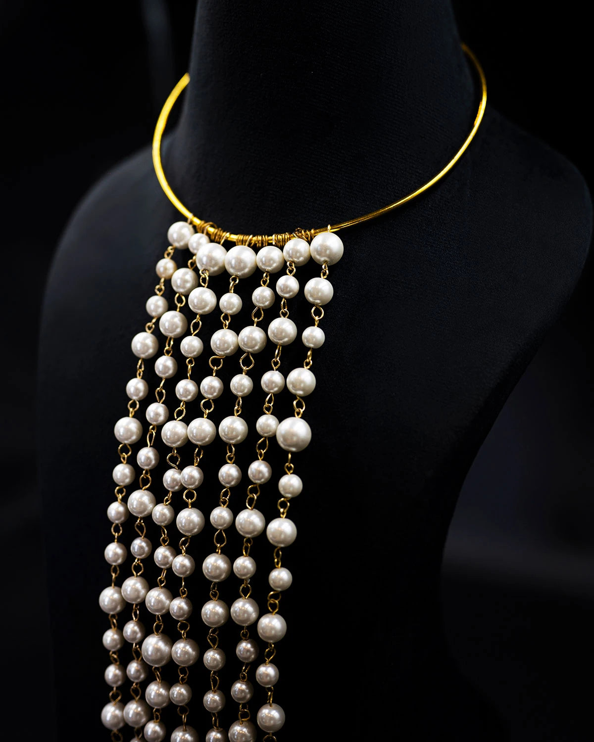 Ivory Rain - Shell Pearls Hasli Style Waterfall Necklace