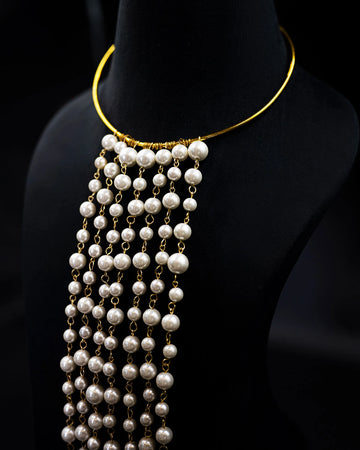 Ivory Rain - Shell Pearls Hasli Style Waterfall Necklace