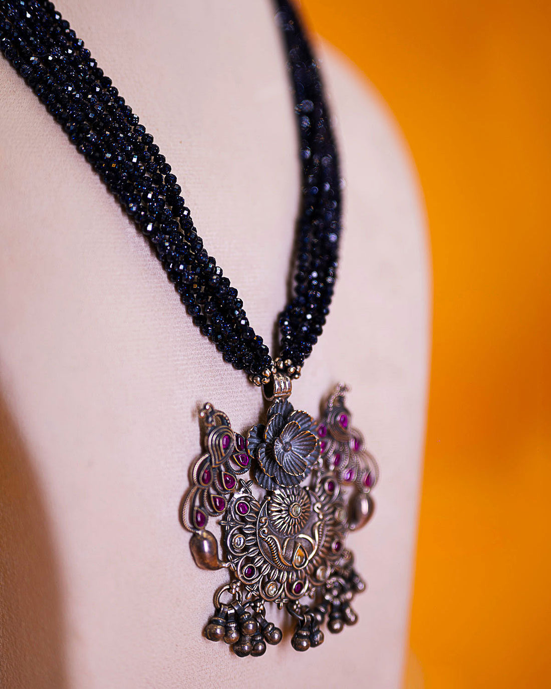 Desert Moon Necklace- Blue Goldstone Stone & Sterling Silver Pendent