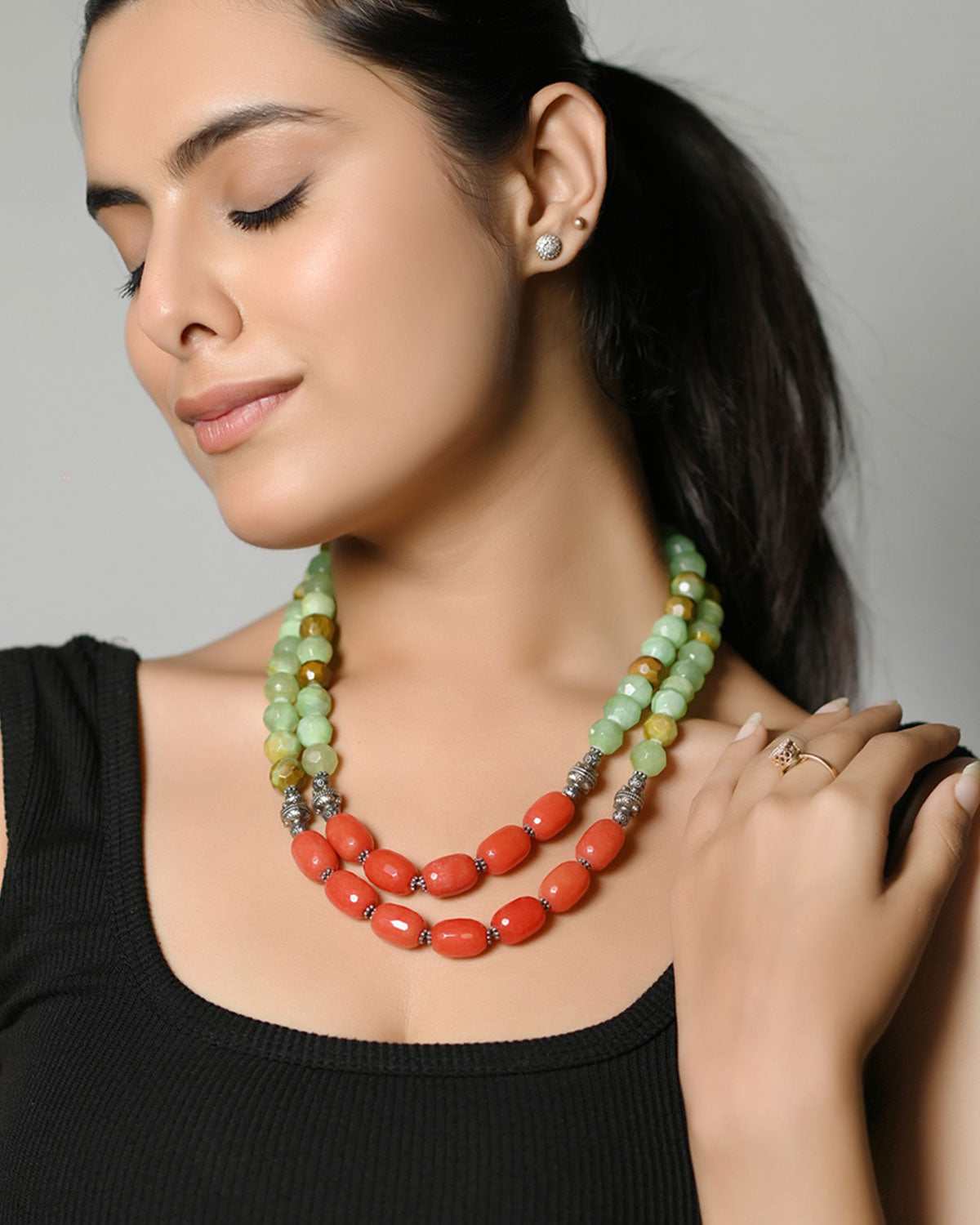 Nature's Frame Necklace - Burmese Jade & Onyx Stones