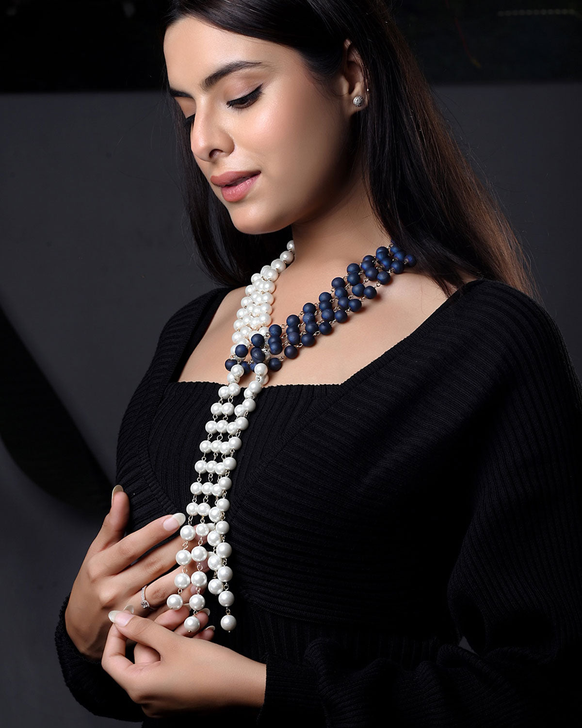 Infinity Loop Necklace - Shell Pearls & Druzy Stones