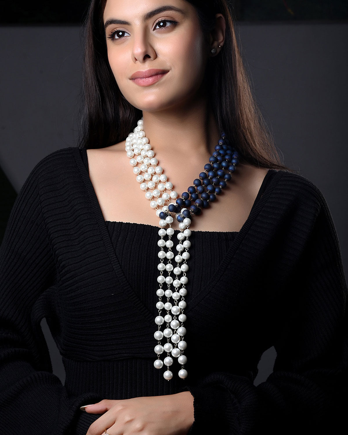 Infinity Loop Necklace - Shell Pearls & Druzy Stones