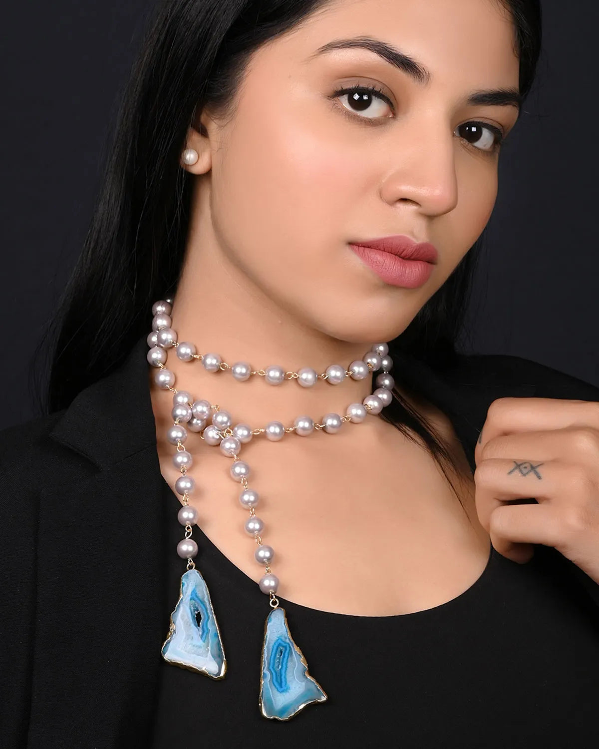 Endless Elegance Necklace – Shell Pearls & Druzy Stone Multi-Style Necklace