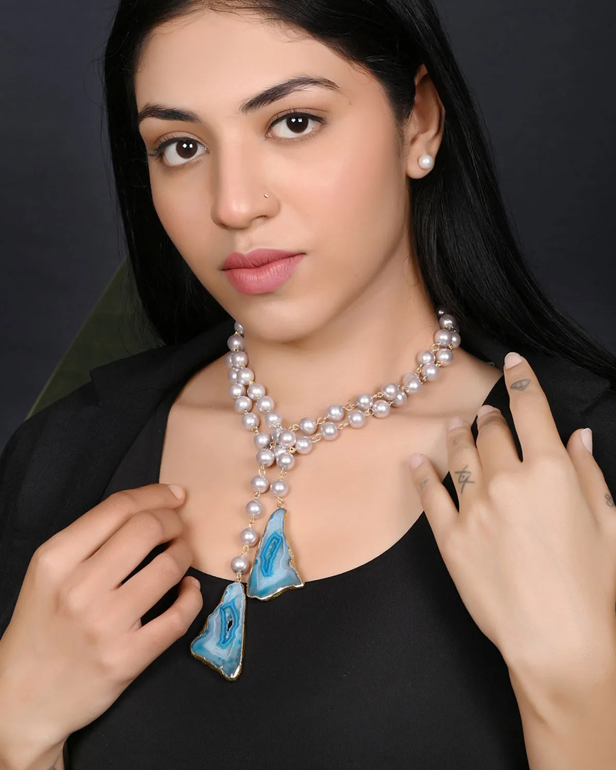 Endless Elegance Necklace – Shell Pearls & Druzy Stone Multi-Style Necklace