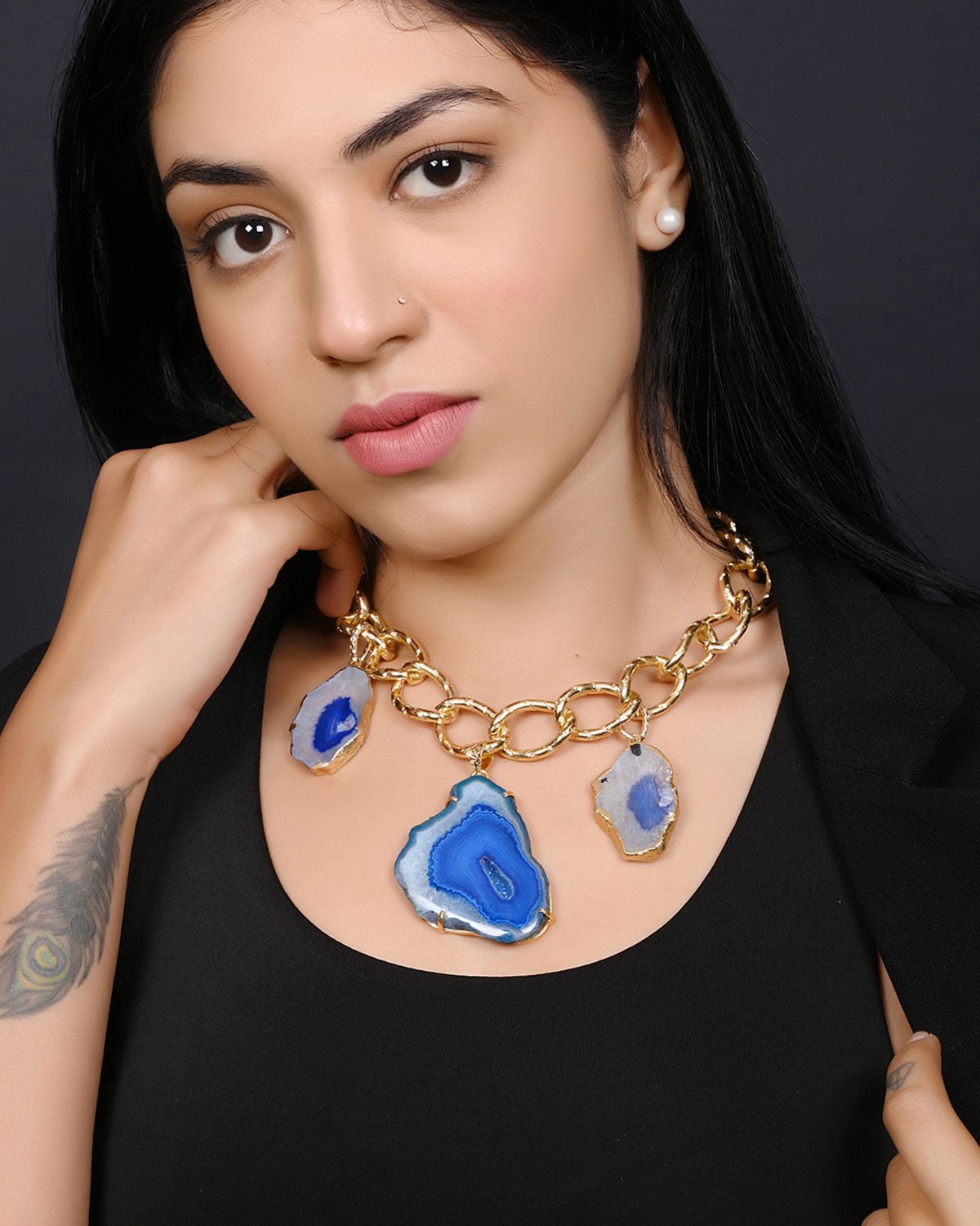 Mystic Layers Necklace - Agate Slice Stones and Chain