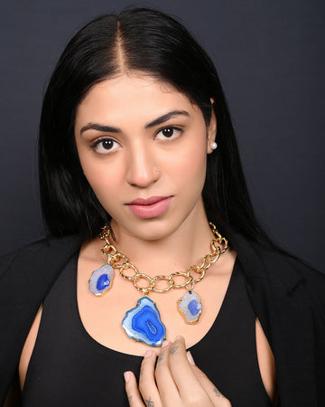 Mystic Layers Necklace - Agate Slice Stones and Chain