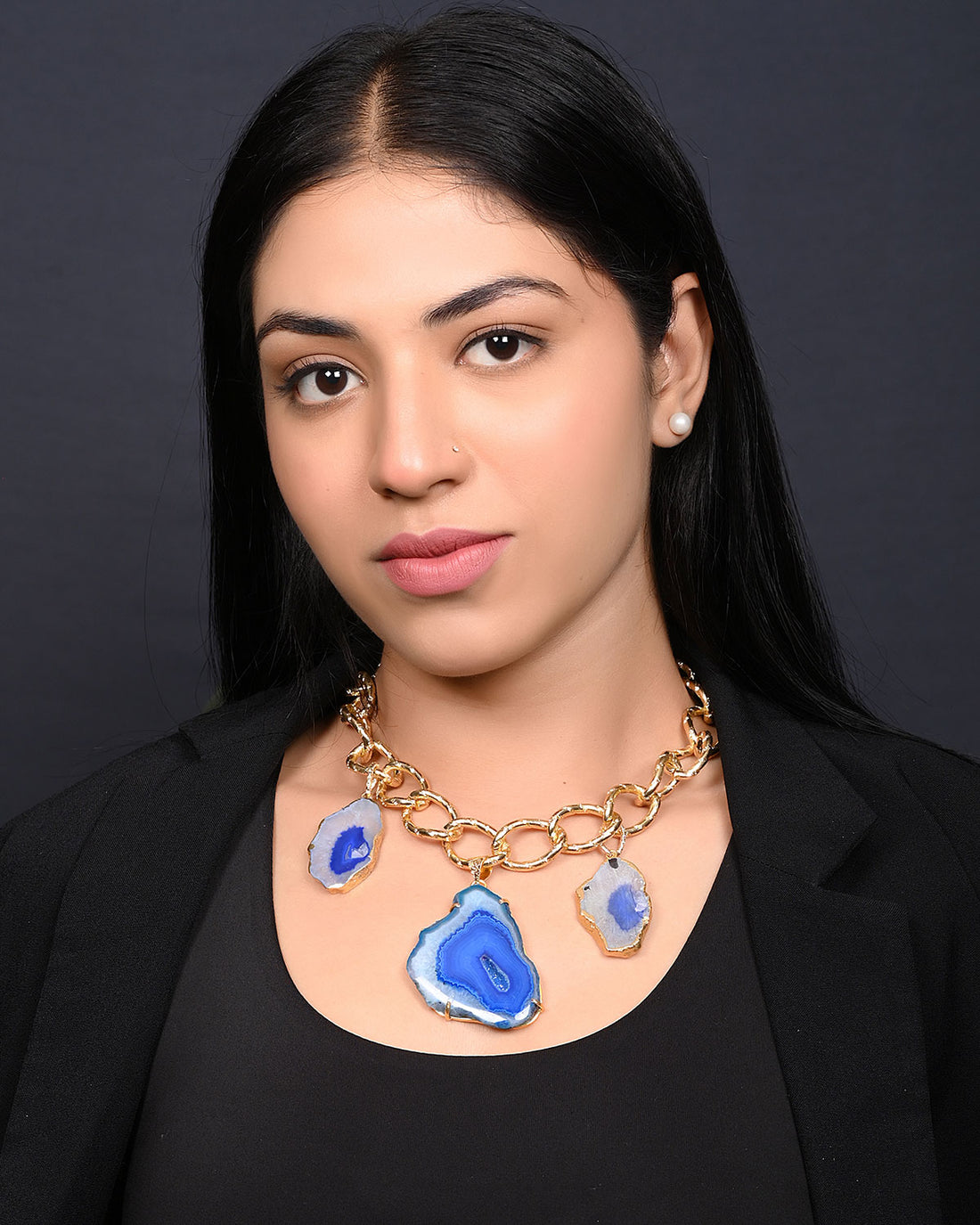 Mystic Layers Necklace - Agate Slice Stones and Chain