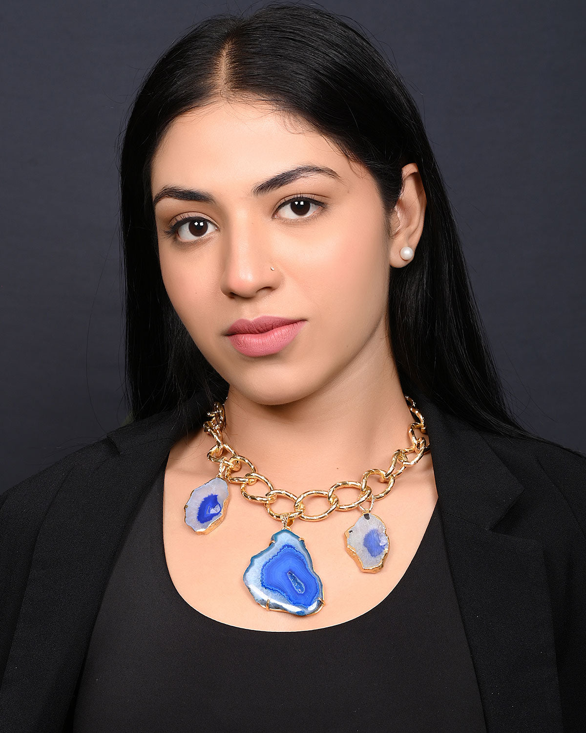 Mystic Layers Necklace - Agate Slice Stones and Chain