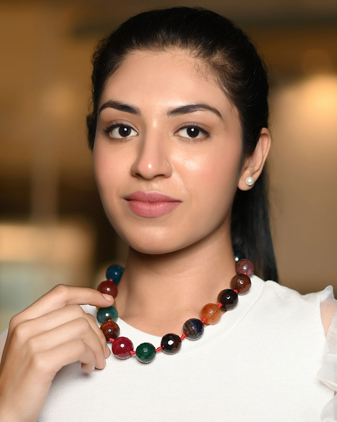 Rainbow Pebbles Choker Necklace with Onyx Stones
