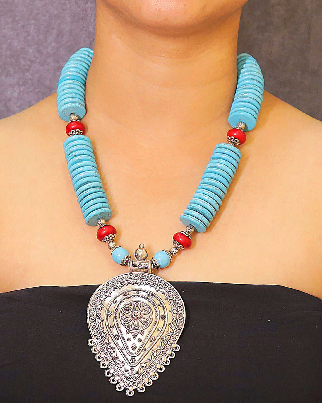 Timeless Twine Necklace - Howlite Turquoise & Coral Stones