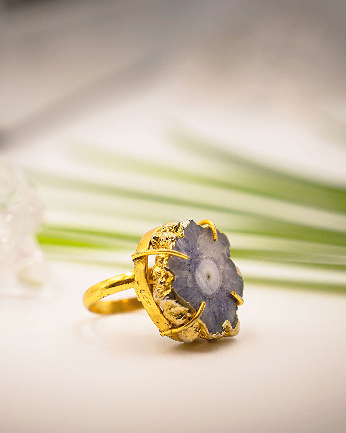 Shimmer Nest Adjustable Ring with Purple Druzy Stone