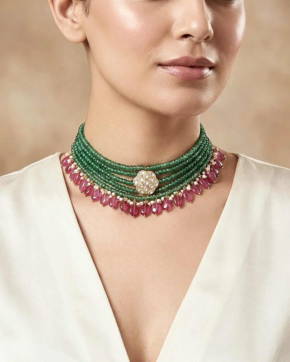 Jade Blossom Pearl Choker
