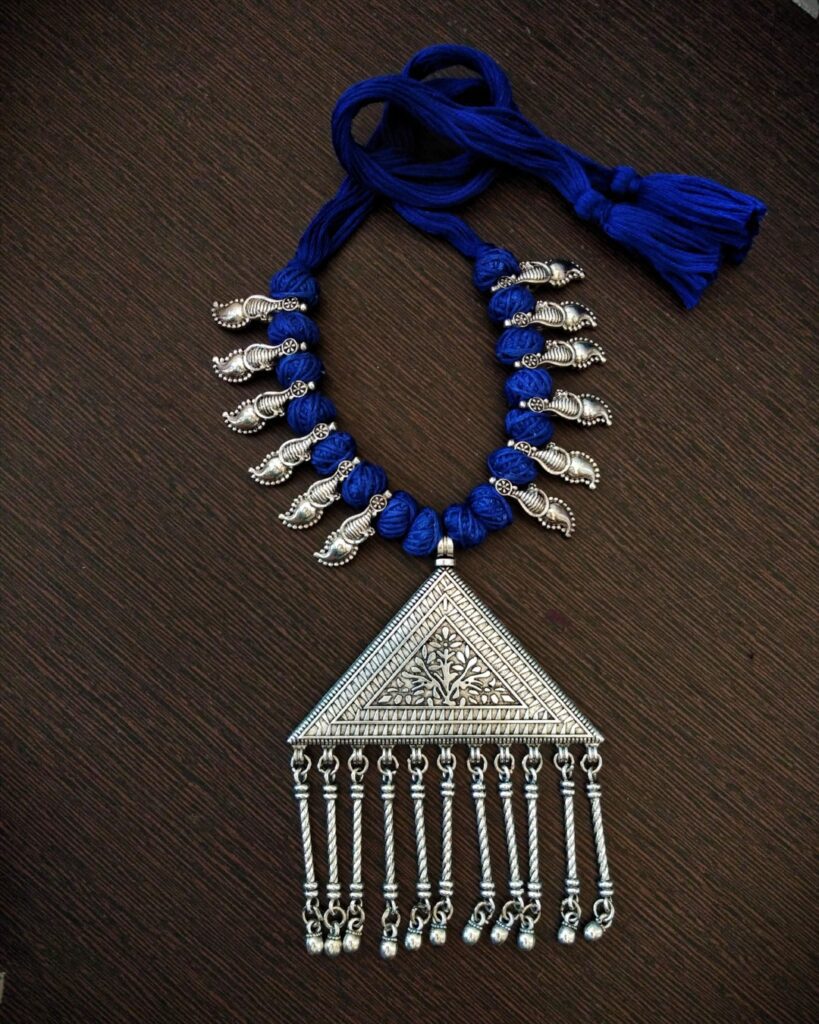 Gypsy Strands Necklace- Thread and German Silver Pendant