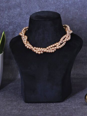 Radiant Thread Choker Golden Necklace cum Hairband with Shell Pearls
