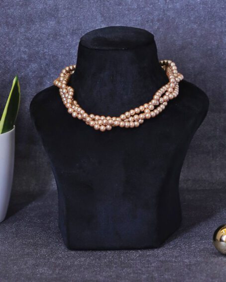 Radiant Thread Choker Golden Necklace cum Hairband with Shell Pearls