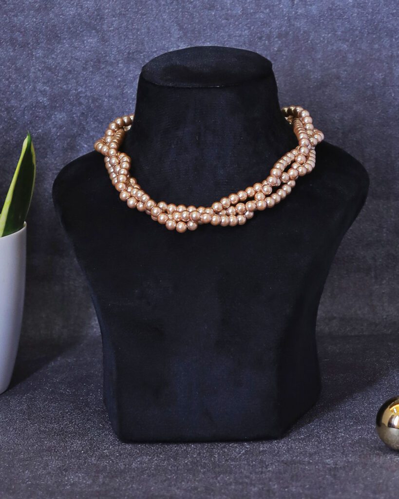 Radiant Thread Choker Golden Necklace cum Hairband with Shell Pearls