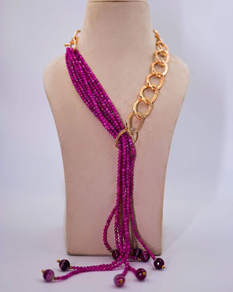 Onyx Royale - Magenta color Onyx Stones and Anti Tarnish Chain Necklace