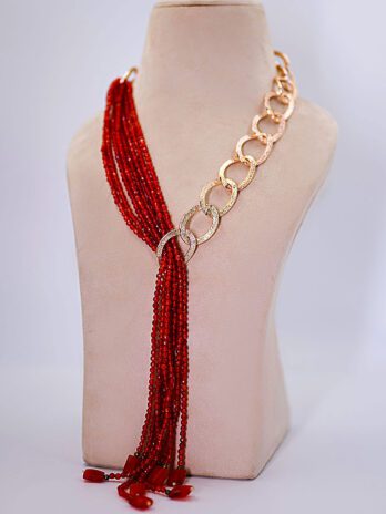 Onyx Royale - Tangerine Onyx Stones and Chain Rope Necklace