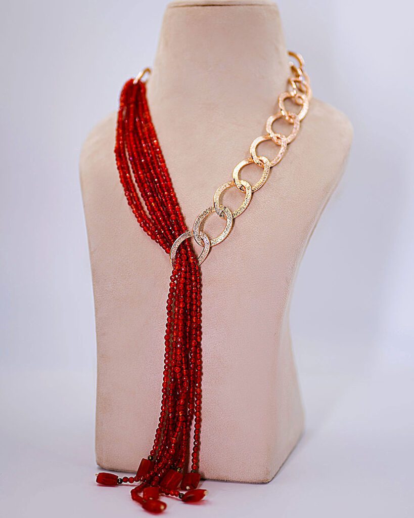 Onyx Royale - Tangerine Onyx Stones and Chain Rope Necklace