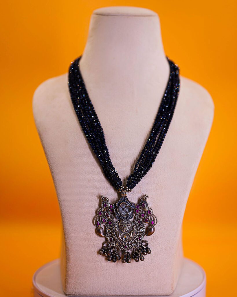 Desert Moon Necklace- Blue Goldstone Stone & Sterling Silver Pendent