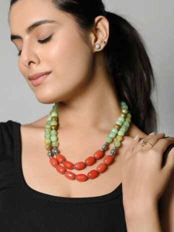 Nature's Frame Princess Necklace with Burmese Jade and Onyx Stones