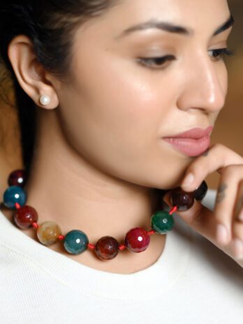 Rainbow Pebbles Choker Necklace with Onyx Stones