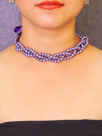 Radiant Thread Choker Purple Necklace cum Hairband with Shell Pearls