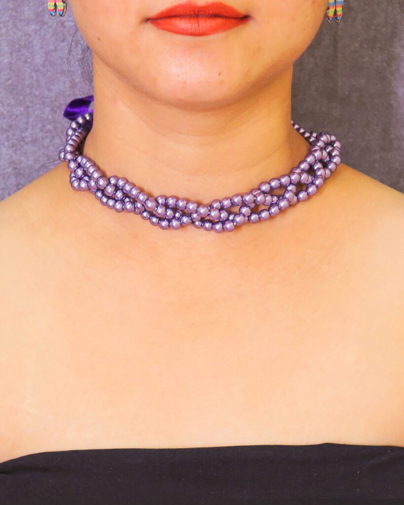Radiant Thread Choker Purple Necklace cum Hairband with Shell Pearls