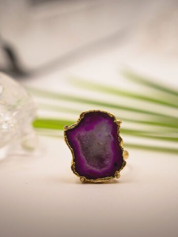 Shimmer Nest Purple Adjustable Ring with Geode Stone.