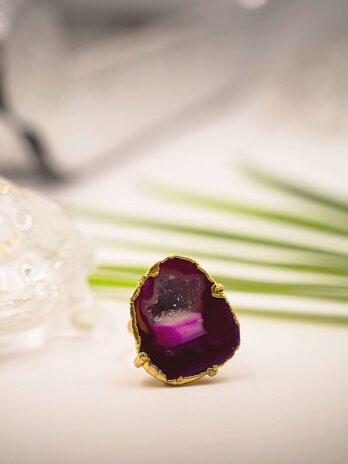 Shimmer Nest Pink Adjustable Ring with Geode Stone.