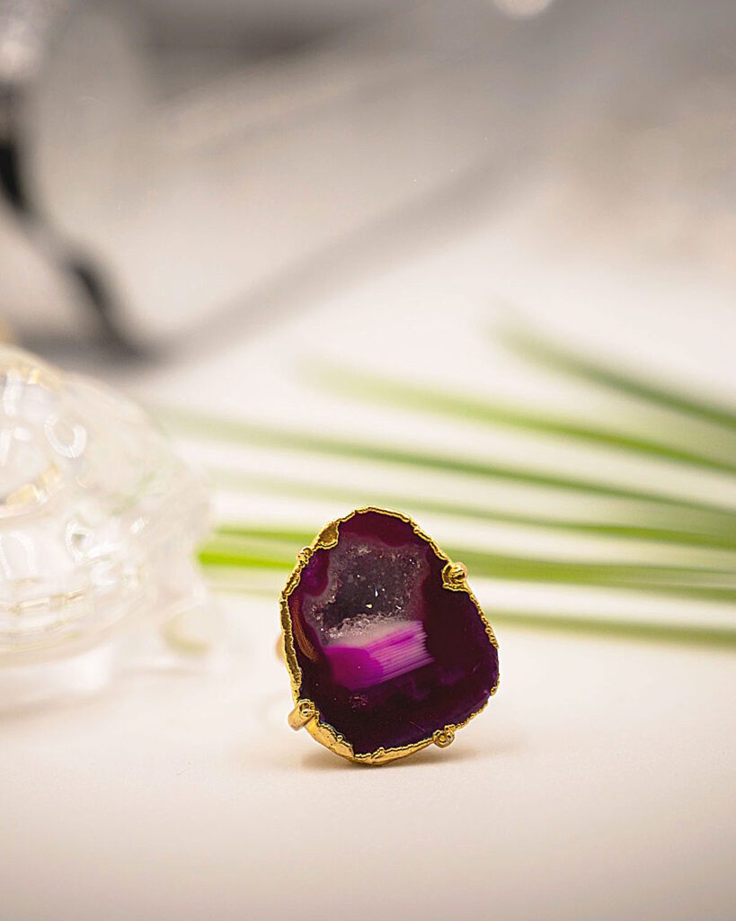 Shimmer Nest Pink Adjustable Ring with Geode Stone.
