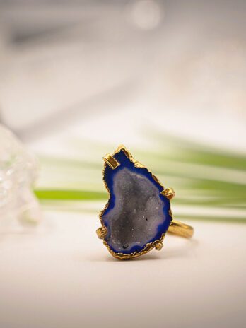 Shimmer Nest Blue Adjustable Ring with Geode Stone.