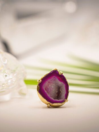 Shimmer Nest Pink adjustable Ring with Geode Stone
