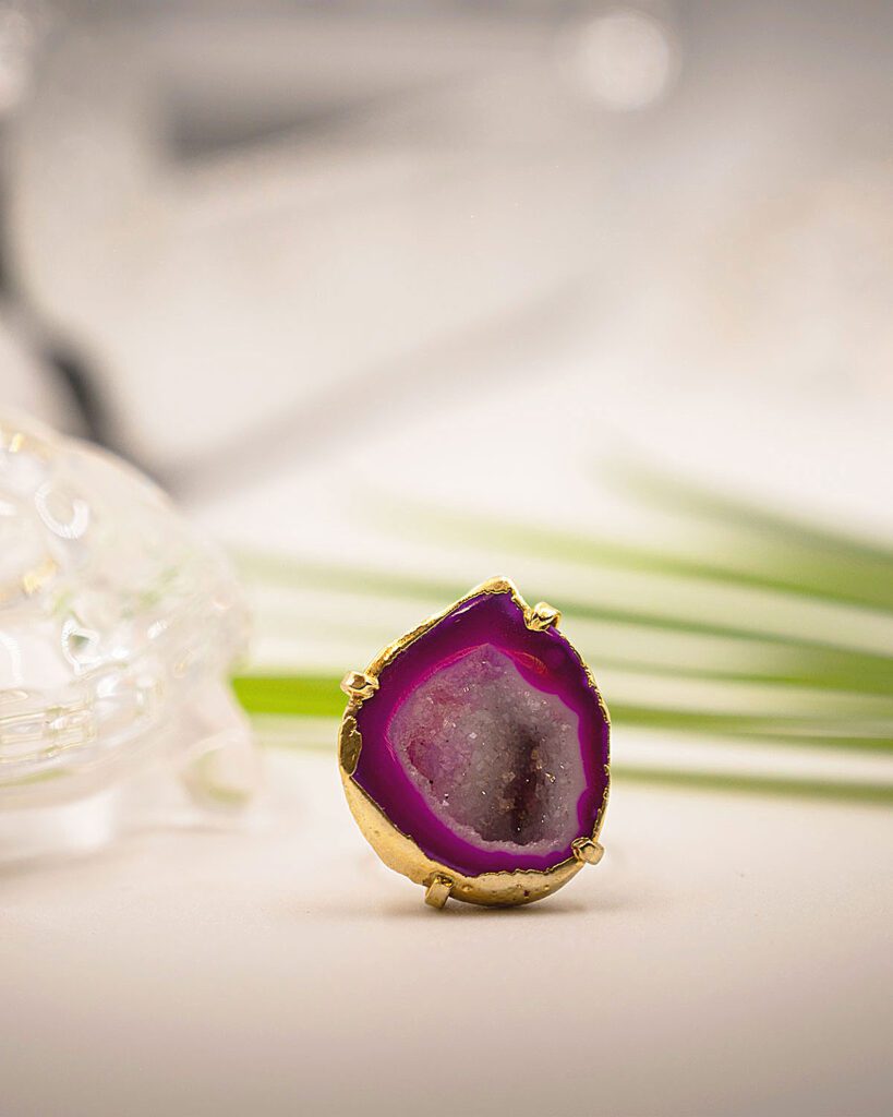 Shimmer Nest Pink adjustable Ring with Geode Stone