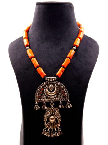 Coral Mist - Bamboo Coral Stones with Hallmarked 92.5 Sterling Silver Pendant Necklace
