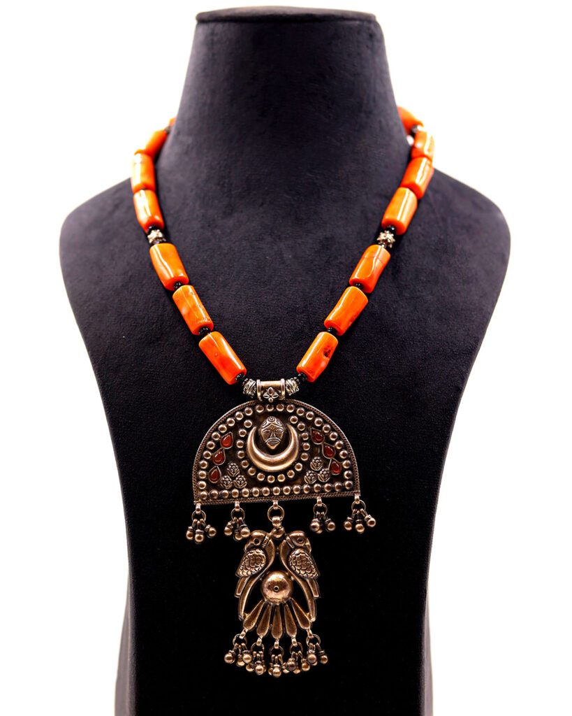 Coral Mist - Bamboo Coral Stones with Hallmarked 92.5 Sterling Silver Pendant Necklace