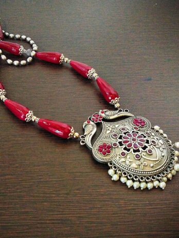 Rose Dust - Agate Drops and Brass Pendant Necklace