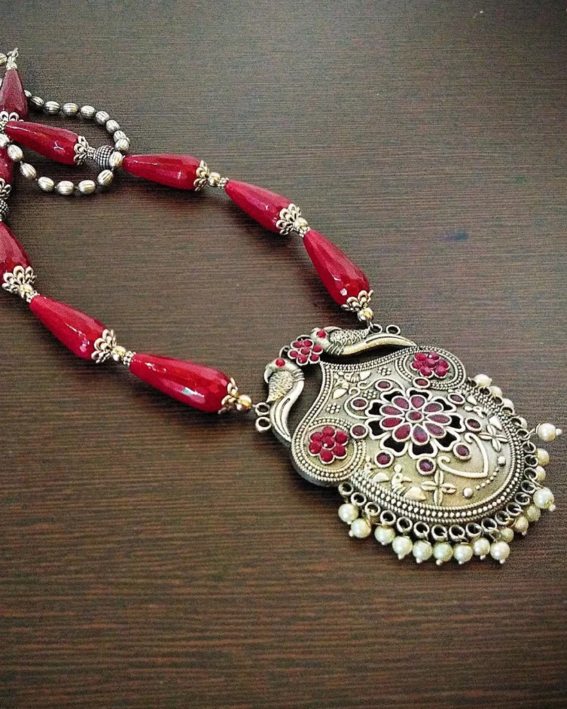 Rose Dust - Agate Drops and Brass Pendant Necklace