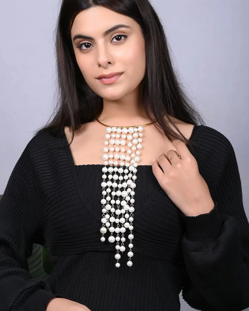 Ivory Rain - Shell Pearls Hasli Style Waterfall Necklace
