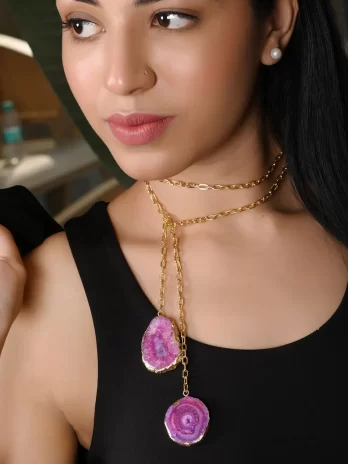 Golden Edge - Chain & Agate Slice Stones Multi-Style Necklace