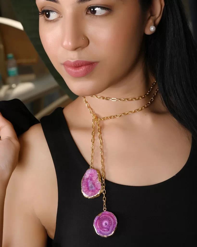 Golden Edge - Chain & Agate Slice Stones Multi-Style Necklace