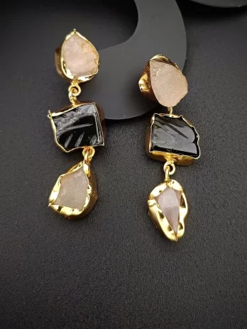 Mystic Ashes - Rose Quartz and Labradorite Earrings