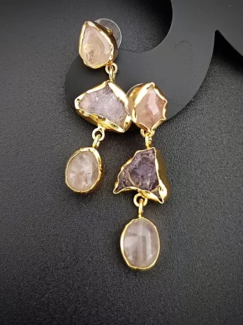 Wild Glint - Rose Quartz and Amethyst Uncut Stones Earrings