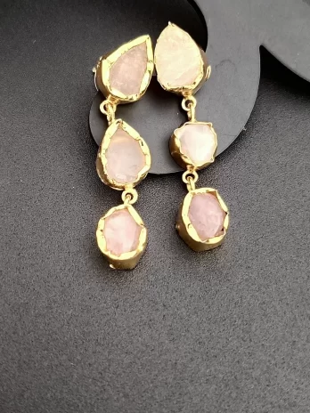 Desert Rose - Rose Quartz Uncut Stones Earrings