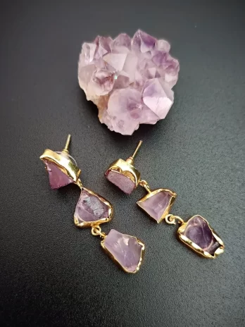 Violet Raw Amethyst Uncut Stones Earrings